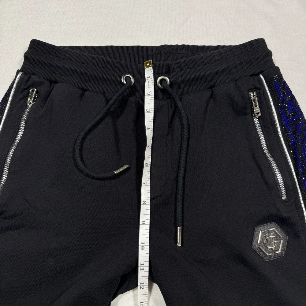 Avenue George V Paris Blue Rhinestone Studded‎ Sides Mens Medium Black Shorts